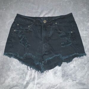 American Eagle Hi-Rise Festival Distressed Denim Black Shorts Women’s Size 2